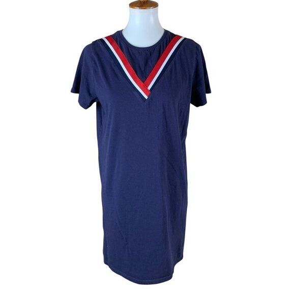 Fox Navy Red Stripe V Neck Short Sleeve Casual Dress 2 - Picture 1 of 4